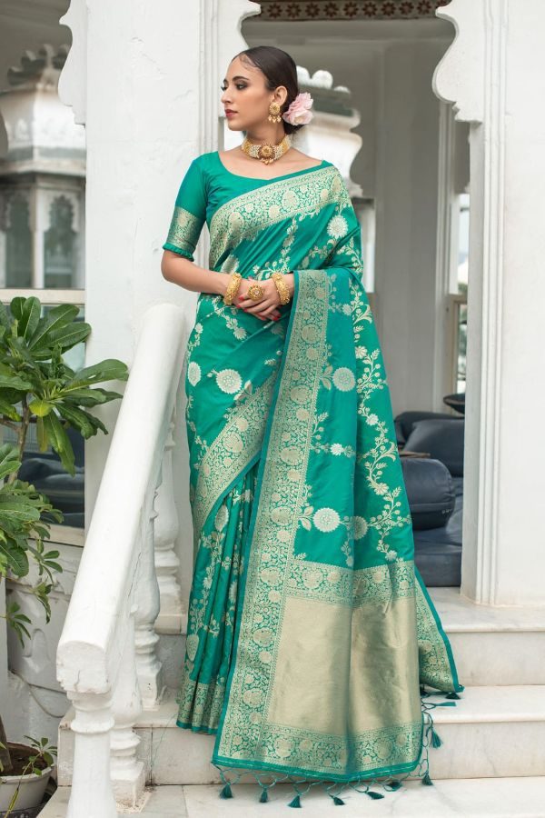 Rama Colour Banarasi Silk Saree - Bella Signora